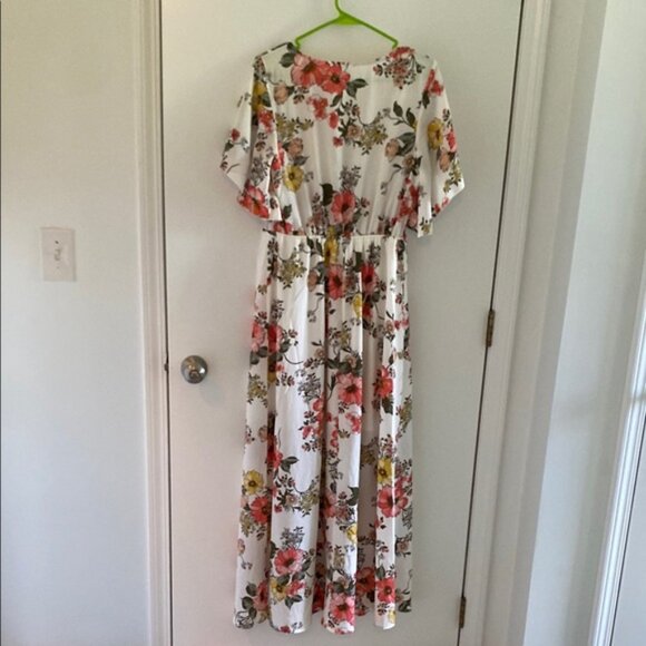 Bailey Blue Red and Orange Flutter Sleeve Maxi Dress - Picture 3 of 3